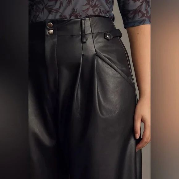Anthropologie Maeve Faux Leather Black High-Waisted Taper Trousers Size 6 - Picture 6 of 11
